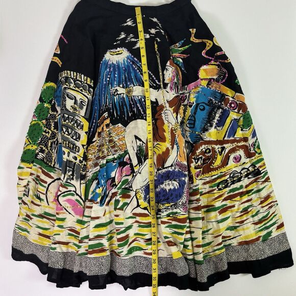 Ishyu Graphic Aztec Mayan Flared Flowy Maxi Skirt Sequins Volcano Women's Small - Picture 7 of 12